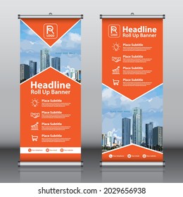 Roll up brochure flyer banner design vertical template vector, modern x-banner and flag-banner, abstract geometric background, rectangle size