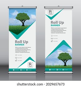 Roll up brochure flyer banner design vertical template vector, modern x-banner and flag-banner, abstract geometric background, rectangle size