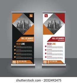 roll up brochure flyer banner design vertical vector template, yellow, black, red background, modern x-banner and flag-banner, rectangle size.
