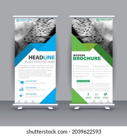 Roll up brochure flyer banner design template vector, abstract background, modern x-banner, rectangle size.