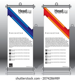 Roll up brochure flyer banner design template vector, abstract triangle line pattern background, modern x-banner, rectangle size.