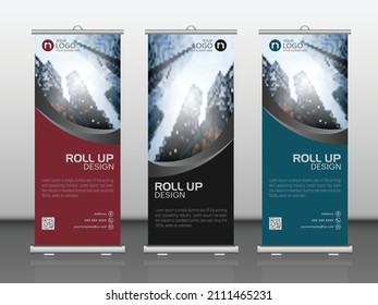 Roll up brochure flyer banner design vertical template vector illustration, abstract background, modern publication x-banner layout 