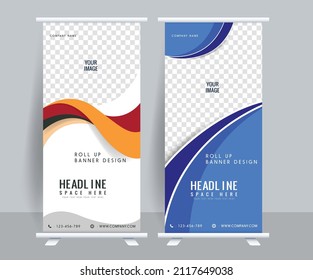 Roll-up Broschürenflyer Banner Design vertikale Vorlage Vektorgrafik, abstrakter geometrischer Hintergrund,