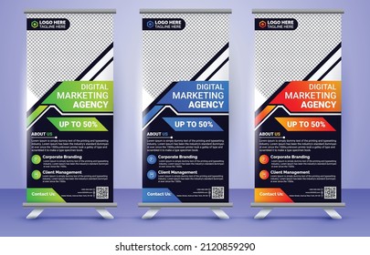Roll up brochure flyer banner design template vector, abstract background, modern x-banner, rectangle size.