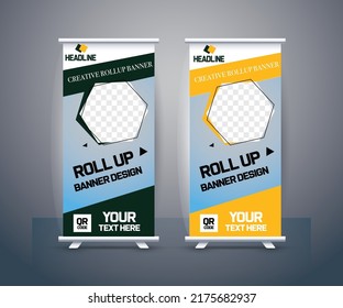Roll up brochure flyer banner design template vector, abstract background, modern x-banner, rectangle size.
