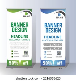 Roll up brochure flyer  banner design template vector, abstract geometric background, modern x-banner, rectangle size.