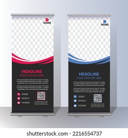 Roll up brochure flyer  banner design template vector, abstract geometric background, modern x-banner, rectangle size.