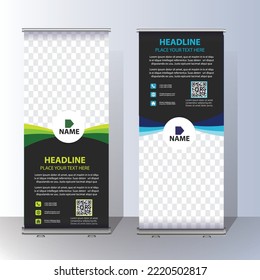 roll up brochure flyer banner design vertical template vector, modern x-banner, and flag-banner, rectangle size.