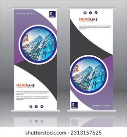 roll up brochure flyer banner design vertical template vector, abstract geometric background, modern x-banner and flag-banner,rectangle size