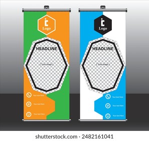 roll up brochure flyer banner design vertical template vector, abstract geometric background, modern x-banner and flag-banner, polygonal Design, Polygonal roll up banner