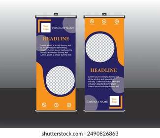 Roll up brochure flyer banner design template vector, abstract background, modern x-banner, rectangle size.
