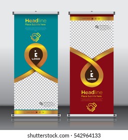 Roll up brochure flyer banner design vertical template vector, cover presentation abstract background, modern x-banner and flag-banner, rectangle size. red and blue.