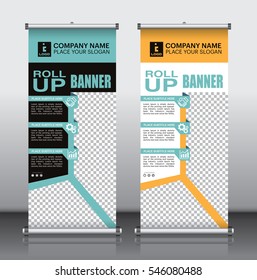  roll up brochure flyer banner design template vector, cover presentation abstract geometric background, modern x-banner and flag-banner, rectangle size.