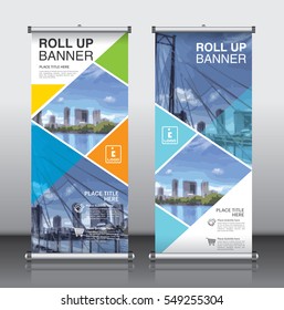 roll up brochure flyer banner design vertical template vector, abstract geometric background, modern x-banner and flag-banner,rectangle size.