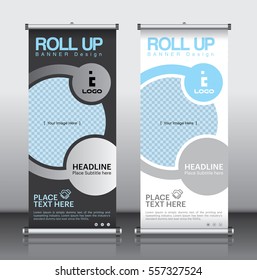 roll up brochure flyer banner design template vector, abstract background, modern x-banner, rectangle size.