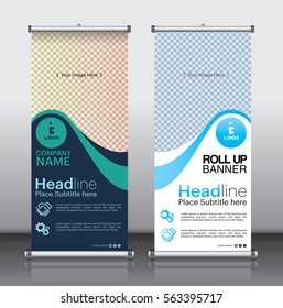 roll up brochure flyer banner design template vector, abstract background, modern x-banner, rectangle size.
