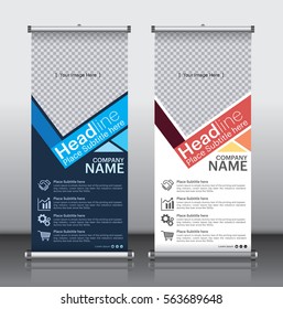 roll up brochure flyer banner design template vector, abstract background, modern x-banner, rectangle size.
