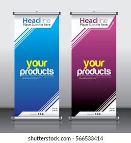 roll up brochure flyer banner design template vector, abstract background, modern x-banner, rectangle size.