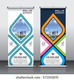 Roll Up Brochure Flyer Banner Design Template Vector, Abstract Background, Modern X-banner, Rectangle Size.