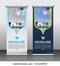 Roll up brochure flyer banner design template vector, abstract background, modern x-banner, rectangle size.