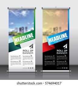 Roll up brochure flyer banner design template vector, abstract background, modern x-banner, rectangle size.