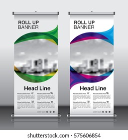 Roll up brochure flyer banner design template vector, abstract background, modern x-banner, rectangle size.