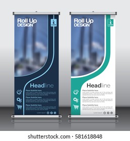 Roll up brochure flyer banner design template vector, abstract background, modern x-banner, rectangle size.