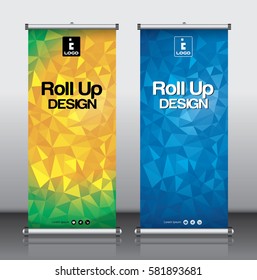 Roll up brochure flyer banner design template vector, abstract triangle pattern background, modern x-banner, rectangle size.