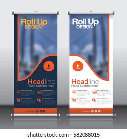 Roll up brochure flyer banner design template vector, abstract background, modern x-banner, rectangle size.