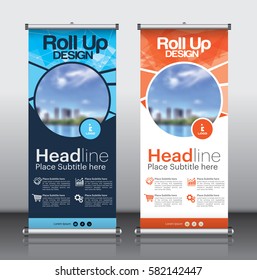 Roll up brochure flyer banner design template vector, abstract background, modern x-banner, rectangle size.