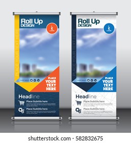 Roll up brochure flyer banner design template vector, abstract background, modern x-banner, rectangle size.