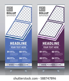 Roll up brochure flyer banner design template vector, abstract background, pull up design, modern x-banner, rectangle size.