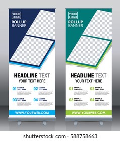 Roll up brochure flyer banner design template vector, abstract background, pull up design, modern x-banner, rectangle size.