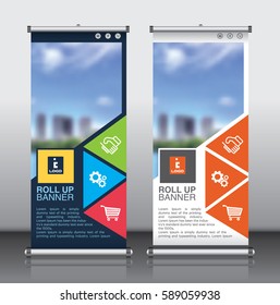 Roll up brochure flyer banner design template vector, abstract background, modern x-banner, rectangle size.