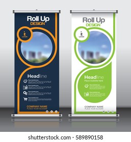 Roll up brochure flyer banner design template vector, abstract background, modern x-banner, rectangle size.