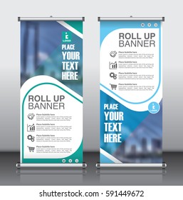Roll up brochure flyer banner design template vector, abstract background, modern x-banner, rectangle size.