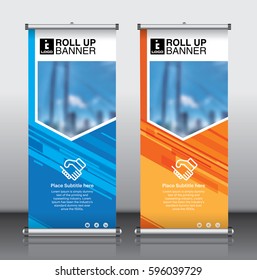 Roll up brochure flyer banner design template vector, abstract background, modern x-banner, rectangle size.