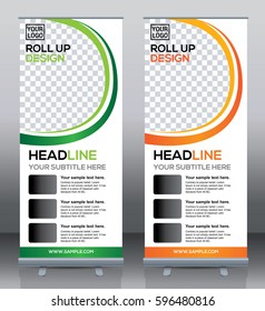 Roll up brochure flyer banner design template vector, abstract background, pull up design, modern x-banner, rectangle size.