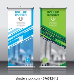 Roll up brochure flyer banner design template vector, abstract background, modern x-banner, rectangle size.