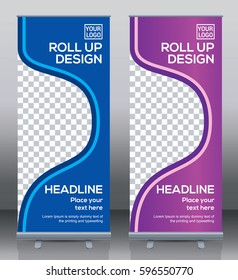 Roll up brochure flyer banner design template vector, abstract background, pull up design, modern x-banner, rectangle size.