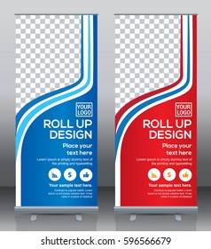 Roll up brochure flyer banner design template vector, abstract background, pull up design, modern x-banner, rectangle size.
