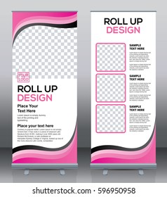 Roll up brochure flyer banner design template vector, abstract background, pull up design, modern x-banner, rectangle size.
