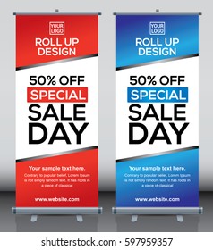 Roll up brochure flyer banner design template vector, abstract background, pull up design, modern x-banner, rectangle size.