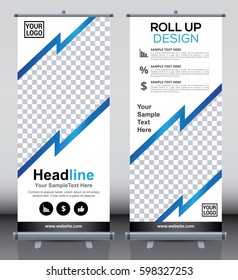 Roll up brochure flyer banner design template vector, abstract background, pull up design, modern x-banner, rectangle size.