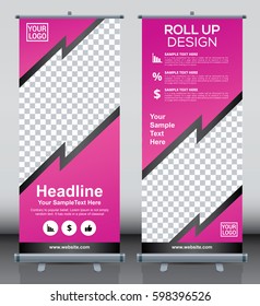 Roll up brochure flyer banner design template vector, abstract background, pull up design, modern x-banner, rectangle size.