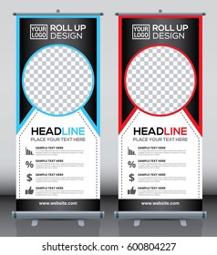 Roll up brochure flyer banner design template vector, abstract background, pull up design, modern x-banner, rectangle size.