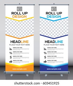 Roll up brochure flyer banner design template, abstract background, pull up design, modern x-banner, rectangle size.