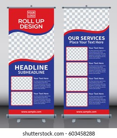 Roll up brochure flyer banner design template, abstract background, pull up design, modern x-banner, rectangle size.