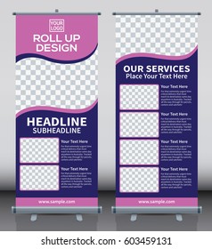 Roll up brochure flyer banner design template, abstract background, pull up design, modern x-banner, rectangle size.