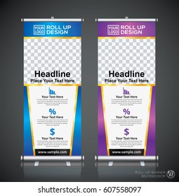 Roll up brochure flyer banner design template, abstract background, pull up design, modern x-banner, rectangle size.